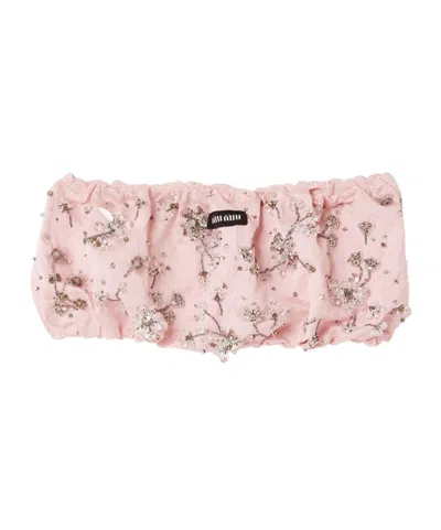Miu Miu Embroidered Duchesse Bandeau Top In Pink