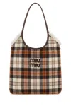 Miu Miu Embroidered Fabric Shopping Bag In Brown