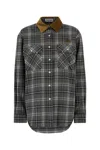 Miu Miu Embroidered Flanel Oversize Shirt In Gray