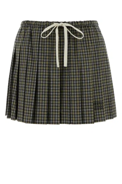 Miu Miu Embroidered Flannel Mini Skirt In Checked