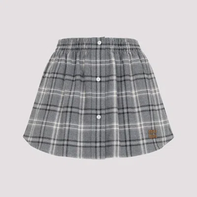 MIU MIU MIU MIU EMBROIDERED FLANNEL MINI SKIRT