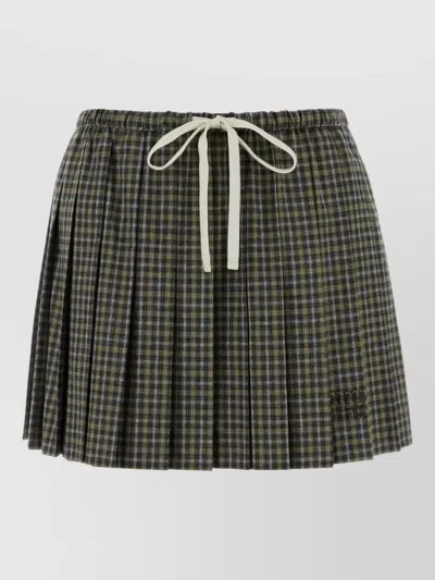 Miu Miu Embroidered Flannel Skirt Check Pattern In Green