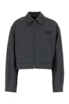Miu Miu Collared Cropped Glencheck Jacket Long Sleeves In Ardesia