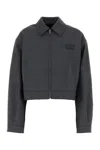 Miu Miu Collared Cropped Glencheck Jacket Long Sleeves In Grey