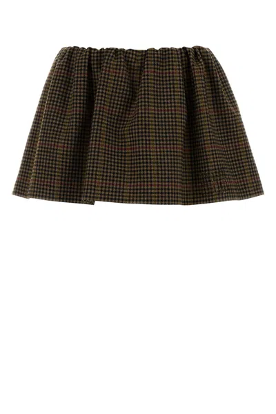 Miu Miu Embroidered Houndstooth Mini Skirt In Brown