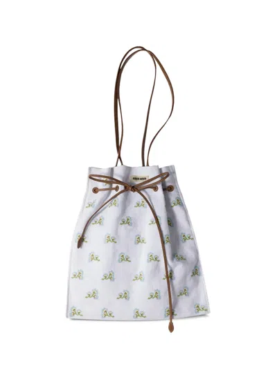 Miu Miu Embroidered Linen Tote Bag In Multi