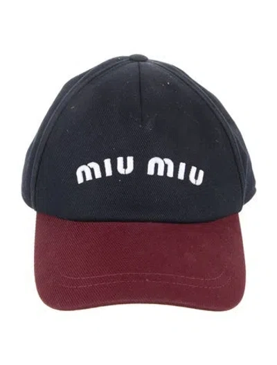 Pre-owned Miu Miu Embroidered Logo Baseball Hat In Black/burgundy