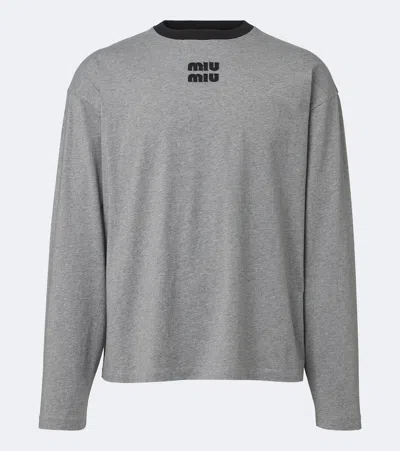 Miu Miu Embroidered Logo Cotton Jersey T-shirt In Pattern