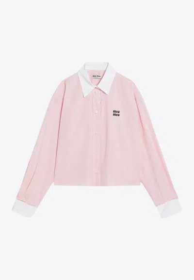 MIU MIU EMBROIDERED LOGO CROPPED SHIRT