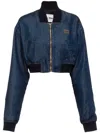 Miu Miu Embroidered-logo Denim Blouson Jacket In Blue