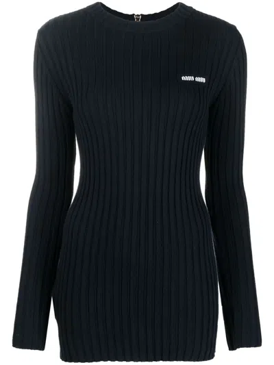 Miu Miu Pullover Mit Logo-stickerei In Blue