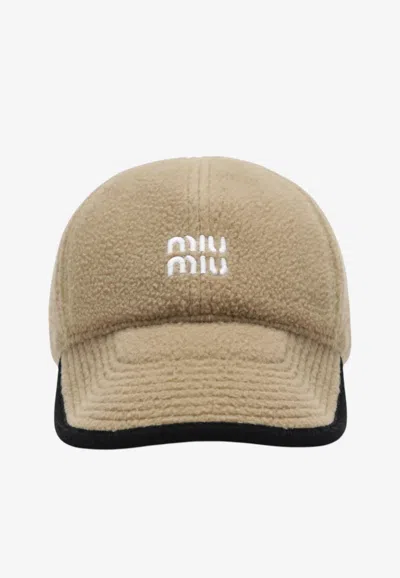 Miu Miu Embroidered Logo Fleece Cap In Multi