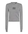 Miu Miu Embroidered-logo Knitted Jumper In Gray