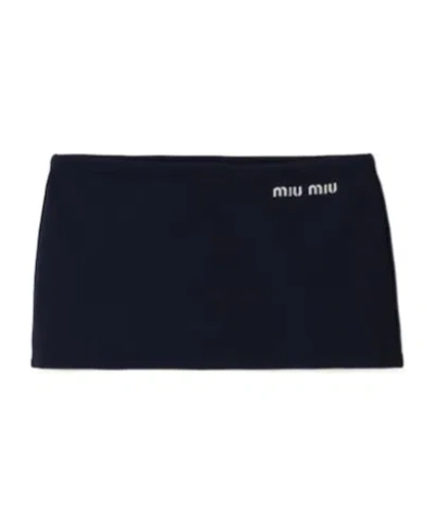 Miu Miu Embroidered-logo Mini Skirt In Blue