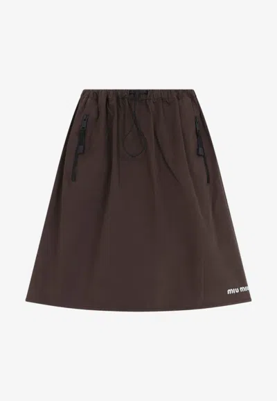 Miu Miu Embroidered Logo Mini Skirt In Brown