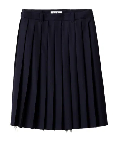 Miu Miu Batavia Logo Pleated Midi Skirt In F0008 Bleu
