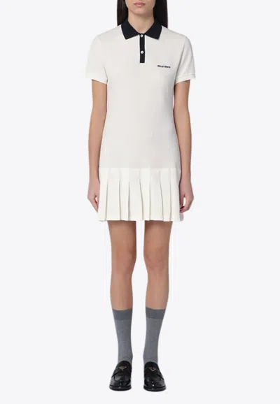 Miu Miu Logo-embroidered Mini Dress In Bianco