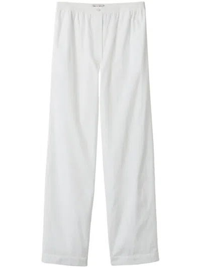 MIU MIU EMBROIDERED-LOGO POPLIN TROUSERS