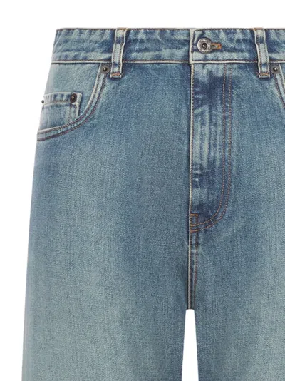 Miu Miu Embroidered-logo Regular Jeans In Blue