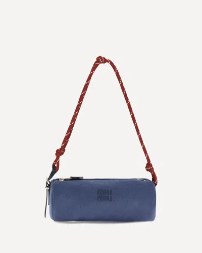 Miu Miu Embroidered Logo Shoulder Bag In Blue