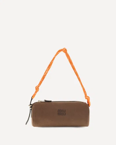 Miu Miu Embroidered Logo Shoulder Bag In Brown