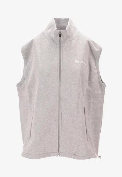 Miu Miu Embroidered Logo Sleeveless Sweatshirt In Neutral