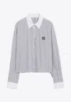 Miu Miu Striped Shirt With Collared Neck And Long Sleeves In Gray