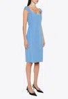 Miu Miu Embroidered Logo Tailored Dress In Blue