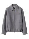 Miu Miu Embroidered-logo Wool Jacket In Gray