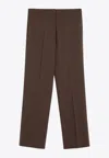 Miu Miu Embroidered Logo Wool Pants In Brown