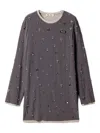 Miu Miu Embroidered Long-sleeve Mini Dress In Gray