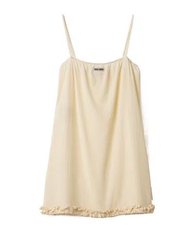 Miu Miu Embroidered Marocain Crepe Dress In Yellow