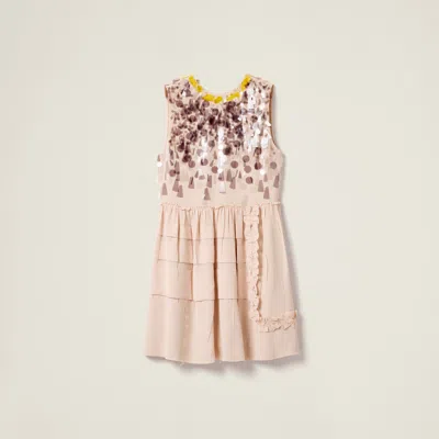 Miu Miu Embroidered Marocain Dress In Peach