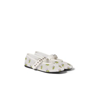 Miu Miu Embroidered Mesh Ballerinas In White