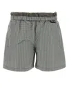 Miu Miu Checkered Pattern Shorts With Embroidered Nylon Blend In Blue