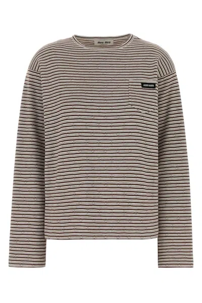 Miu Miu Embroidered Oversize Cotton-cashmere-silk T-shirt In Gray