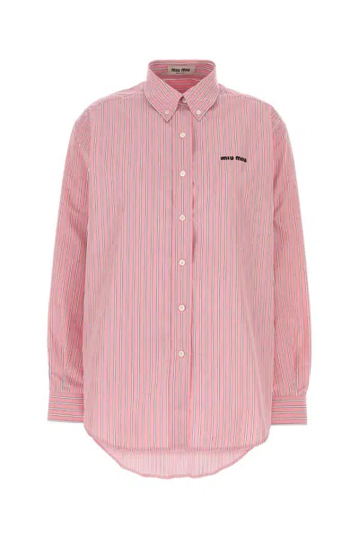 Miu Miu Embroidered Poplin Oversize Shirt In Pink