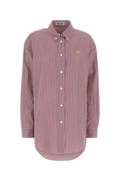 Miu Miu Embroidered Poplin Oversize Shirt In Pink