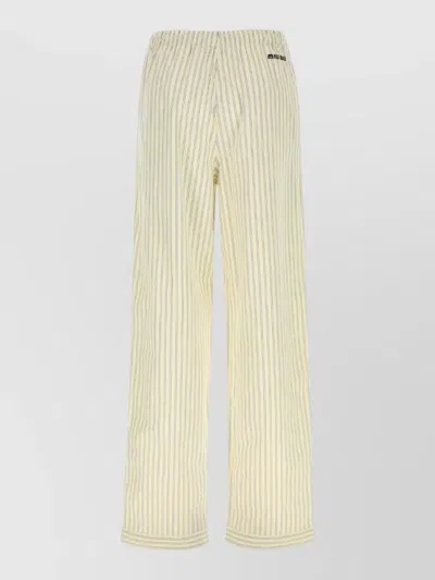 Miu Miu Embroidered Poplin Pyjama Trousers Striped Pattern In Yellow