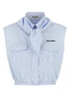 Miu Miu Embroidered Poplin Shirt In Blue