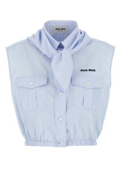 Miu Miu Embroidered Poplin Shirt In Blue