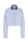 Miu Miu Women Striped Cotton Shirt With Contrast Collar In Cielobianco
