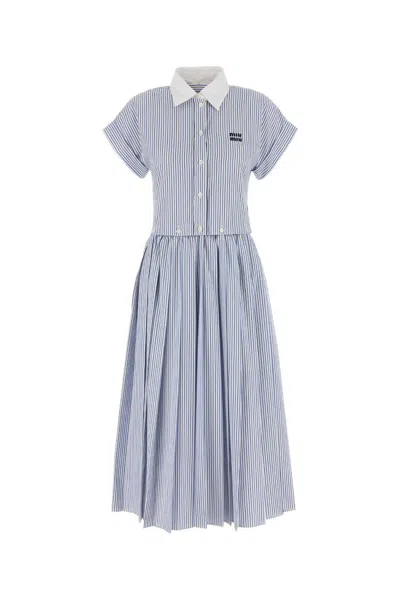 Miu Miu Embroidered Poplin Shirt Dress In Blue
