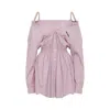 Miu Miu Elasticated Waistband Striped Shirt Mini Dress Clothing In Pink