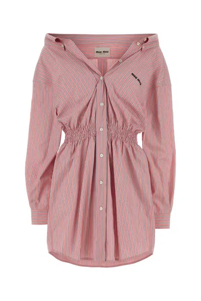 Miu Miu Embroidered Poplin Shirt Dress In Stripped