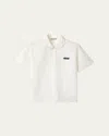 Miu Miu Short Sleeve Cropped Button Down Shirt With Collar In Neutral