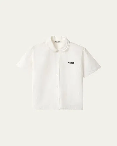 Miu Miu Short Sleeve Cropped Button Down Shirt With Collar In Multicolor