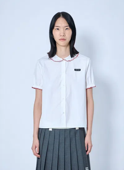 Miu Miu Embroidered Poplin Shirt In White
