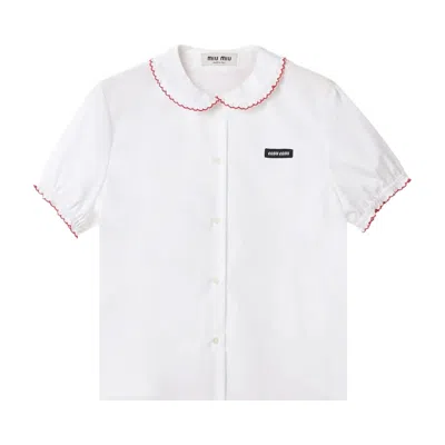 Pre-owned Miu Miu Embroidered Poplin Shirt 'white/burgundy' | Women's Size 38
