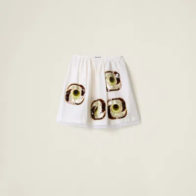 Miu Miu Embroidered Poplin Skirt In White